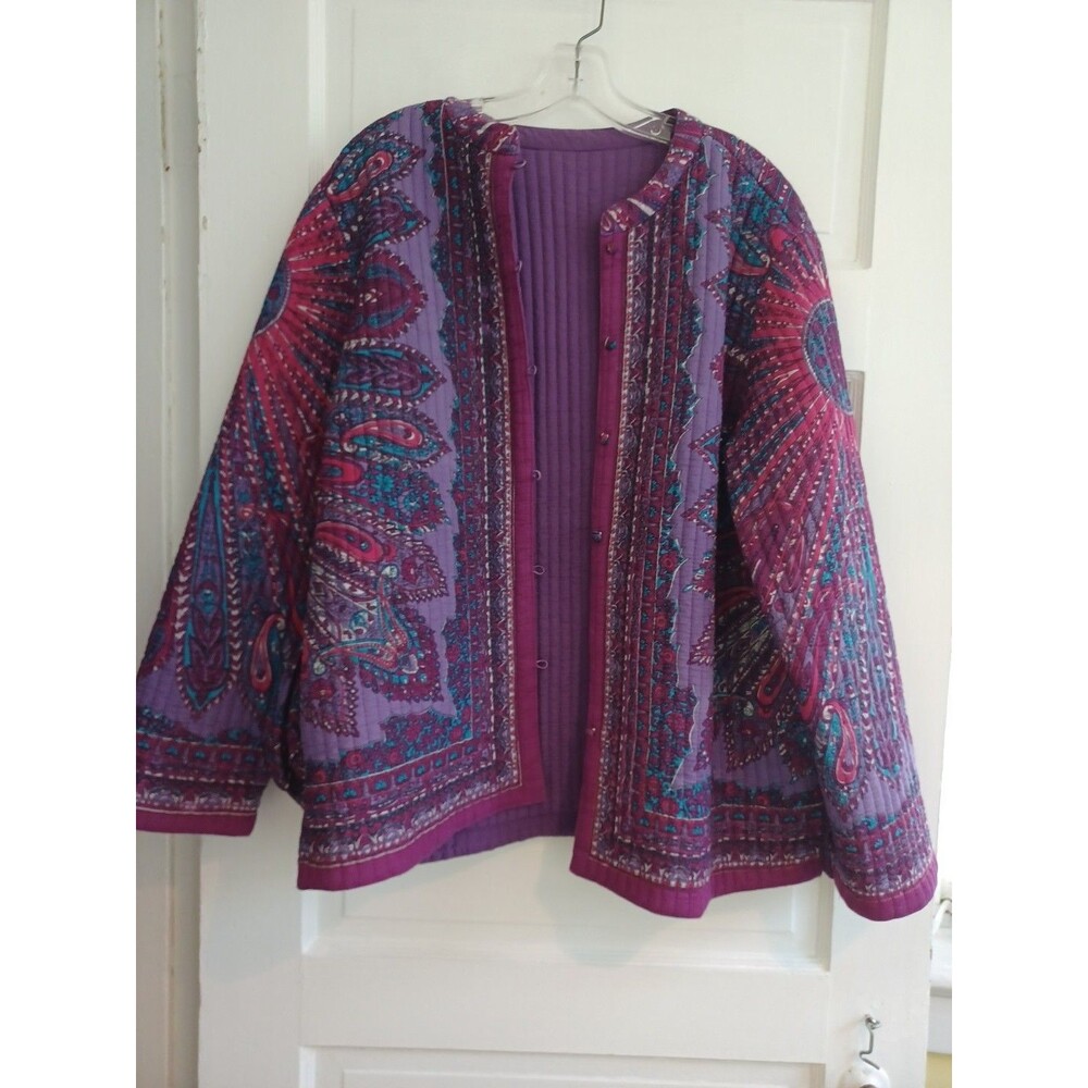 Vintage purple paisley reversible quilted jacket XL boho hippie Lagenlook